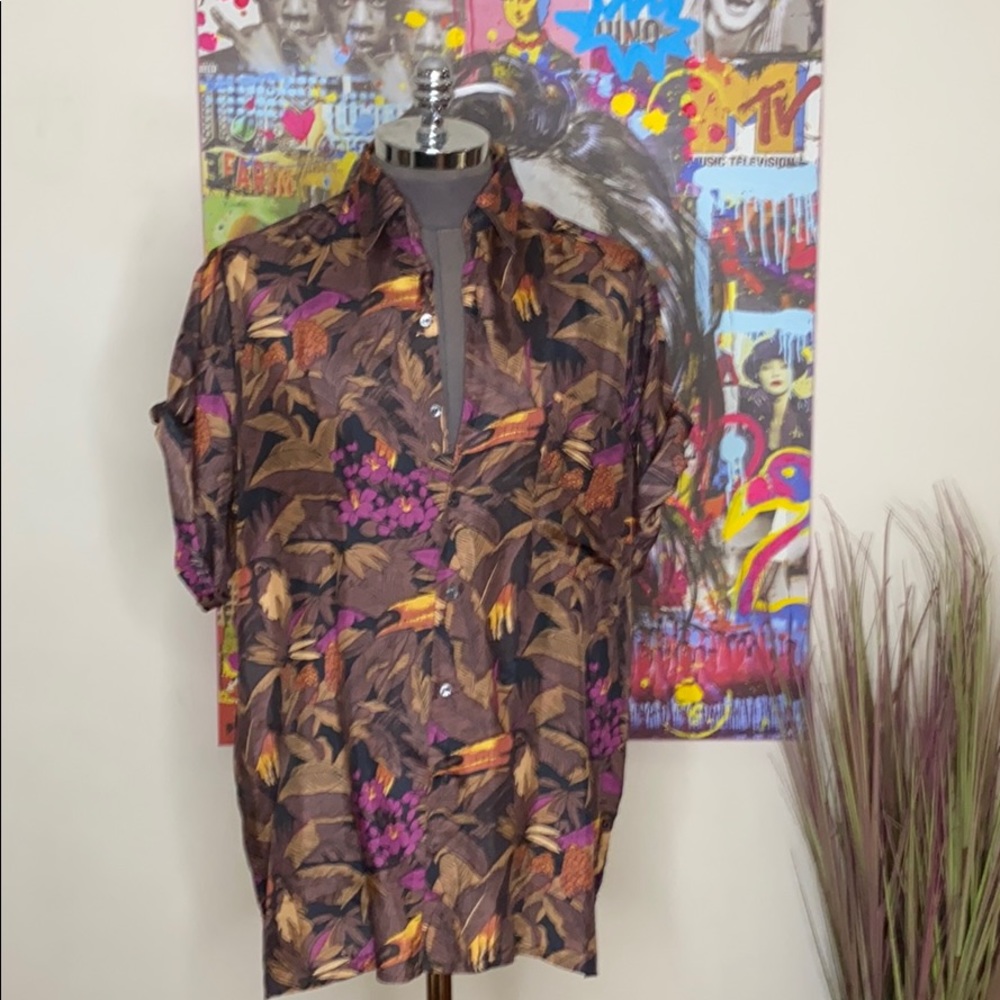 100% Men’s silk floral/Toucan shirt - Picture 5 of 5